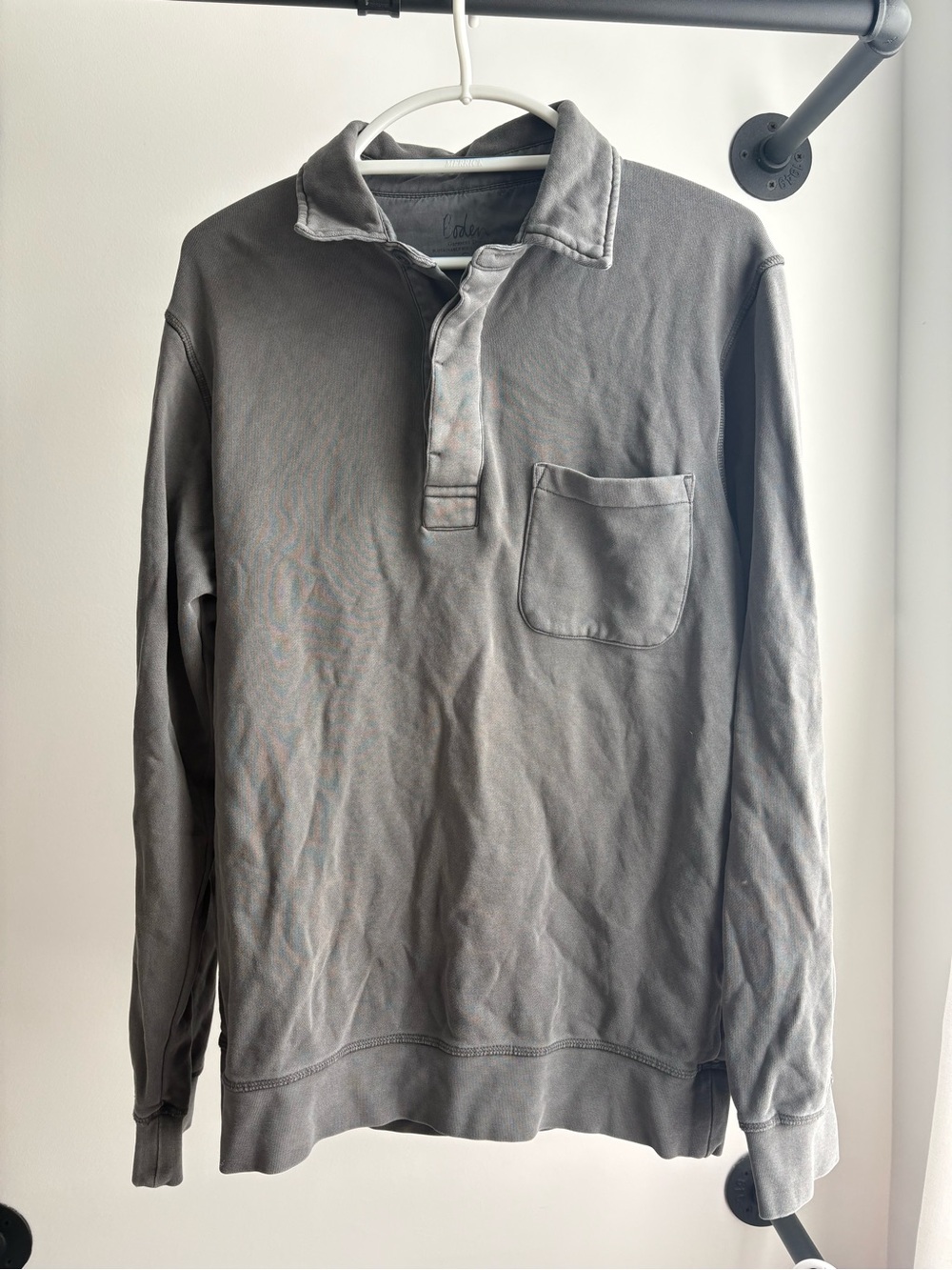 Boden Men's Long-Sleeve Button Down Pullover Charcoal, Sweater, Cotton